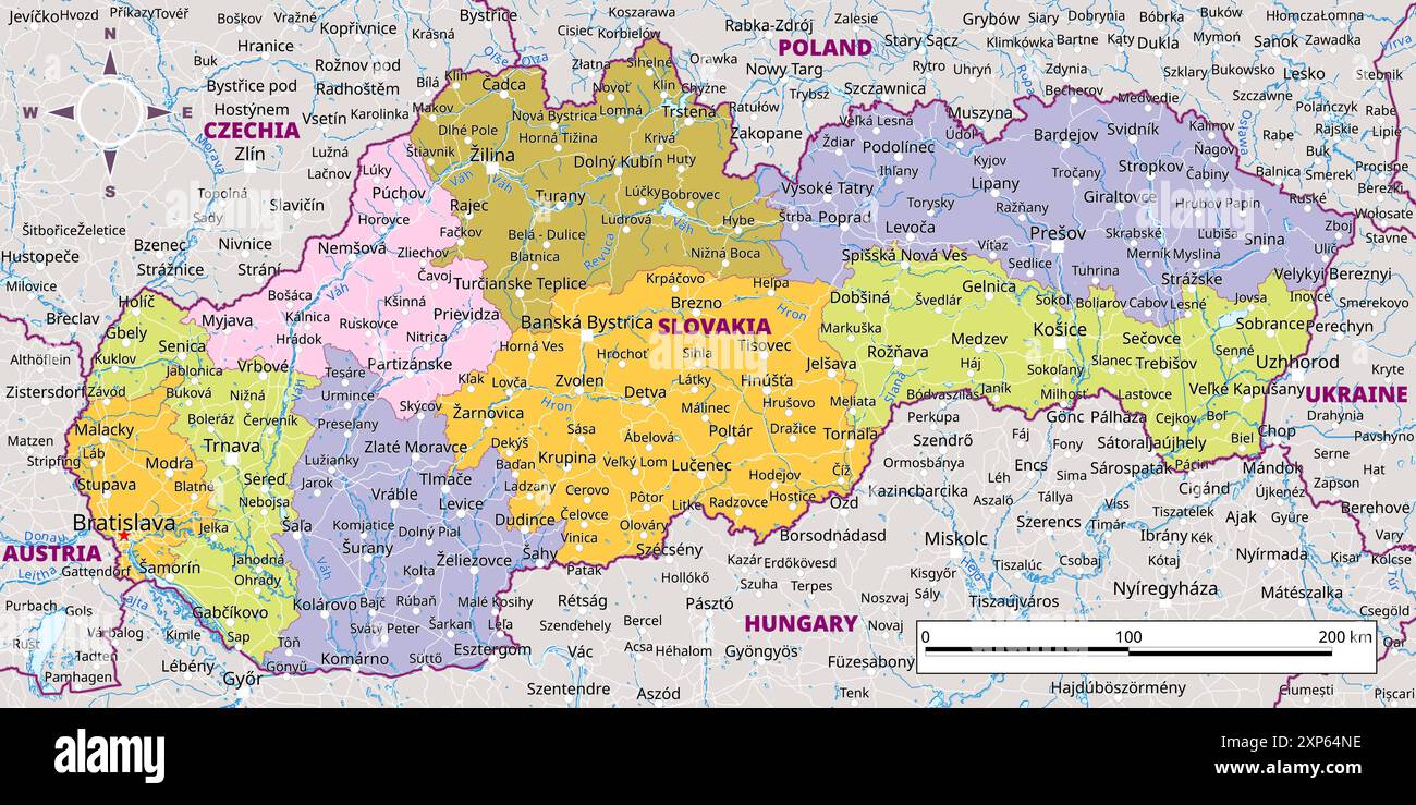 Detailed Political Map Of Slovakia Stock Vector Image Art Alamy Detailed Political Map Of Slovakia 2XP64NE