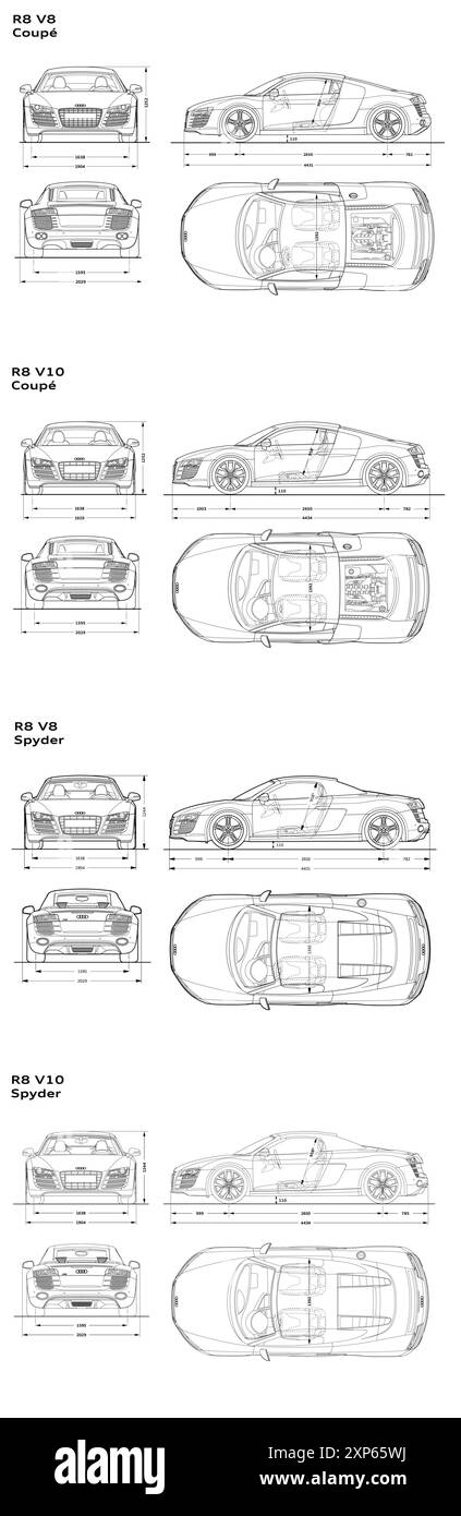 2012 Audi R8 car blueprint Stock Vector