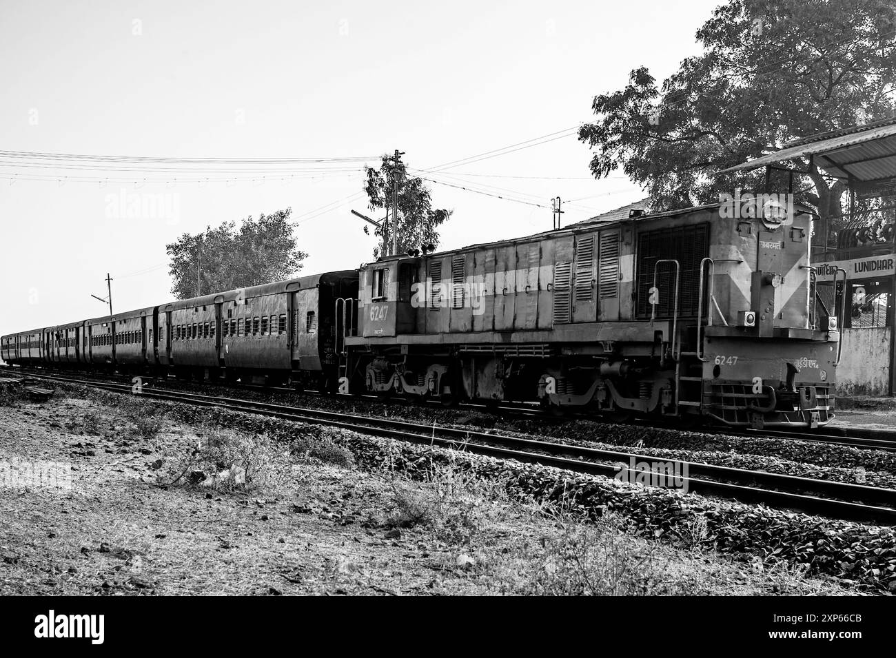 01 05 2009 Vintage Black and White Photo of Railway station Lunidhar near Mota Devalia district Amreli-Saurasgtra Gujrat INDIA Asia. Stock Photo