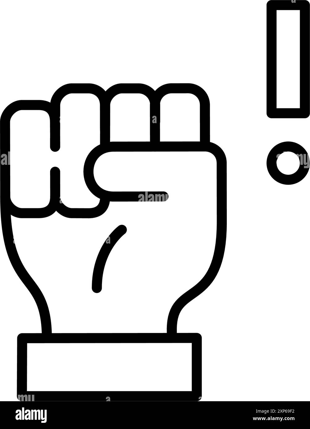 Fist raised up and exclamation mark. Call to resistance and taking care ...