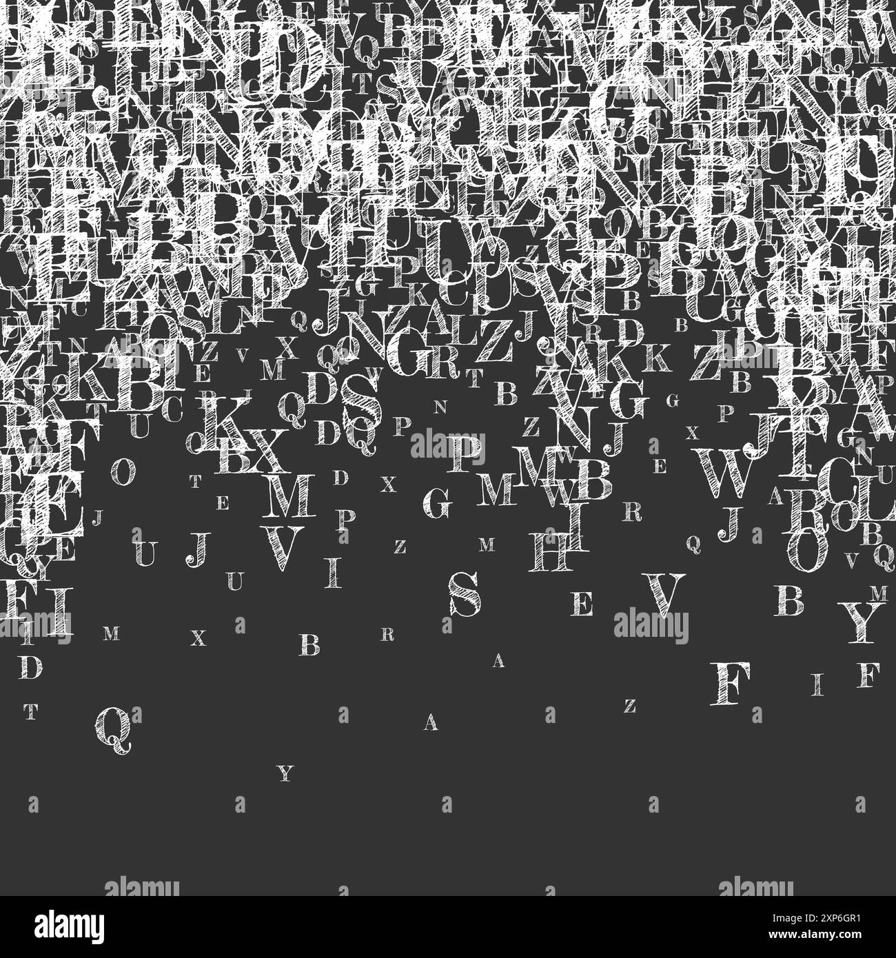 Foreign Language Lettering Flying latin letters. White chalk scattered charachters of English ...