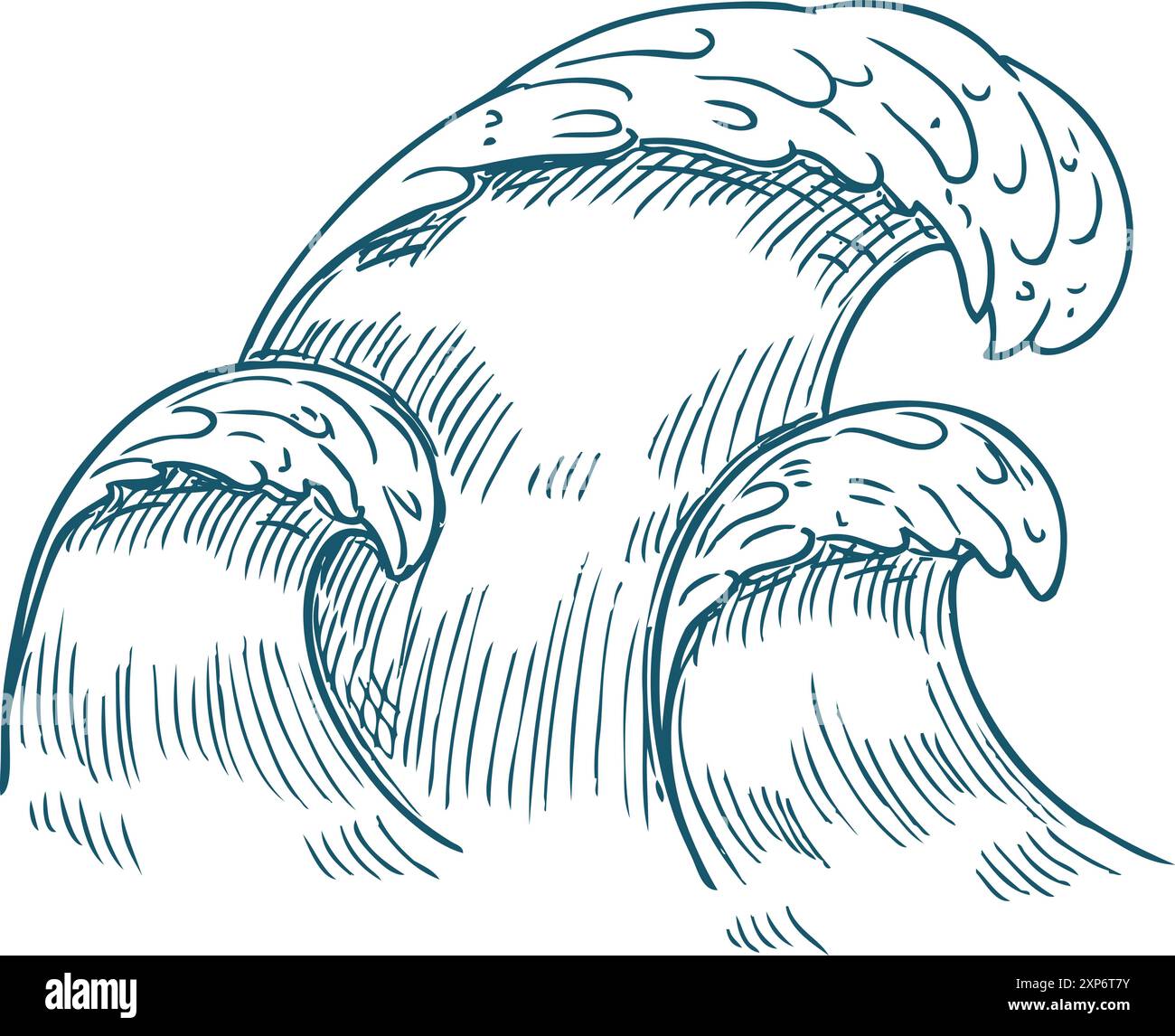 Ocean wave sketch. Blue hand drawn water Stock Vector Image & Art - Alamy