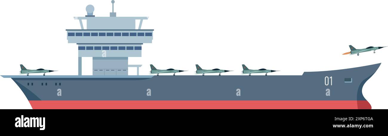 Aircraft carrier color icon. Military navy ship Stock Vector