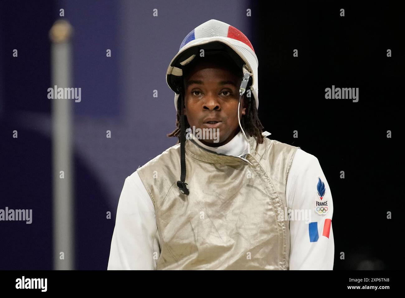 France's Enzo Lefort stands in the men's team foil quarterfinal match ...