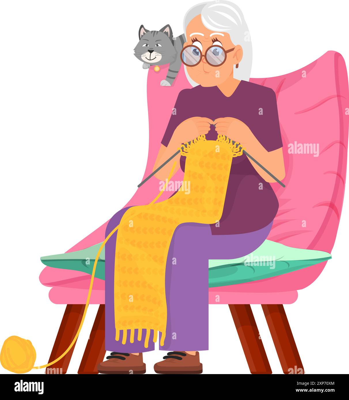 Elderly woman knitting in armchair. Senior character hobby Stock Vector ...