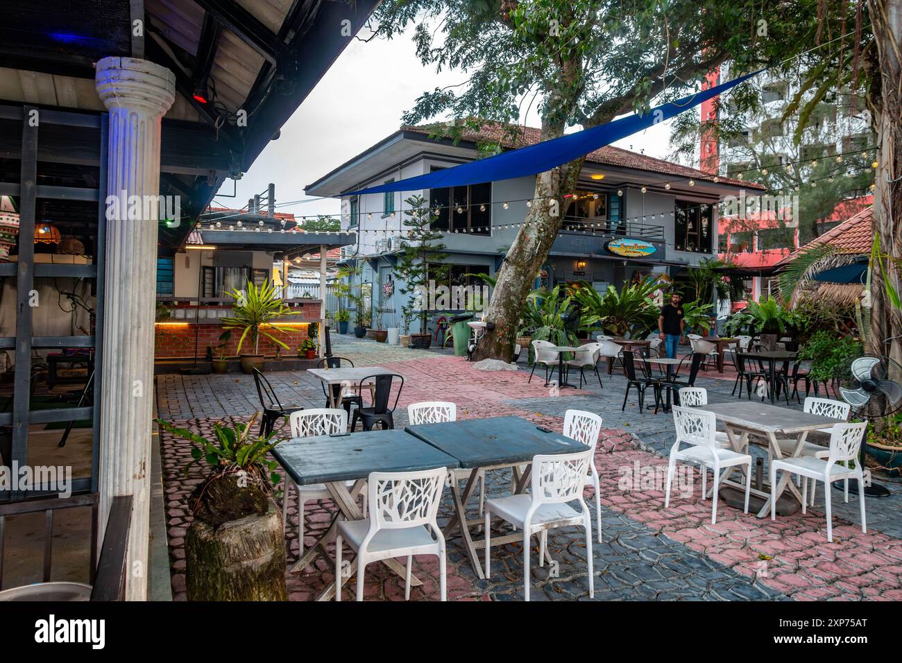 BoraBora guesthouse is also a beachside bar and restaurant at Tanjung Tokong in Penang, Malaysia Stock Photo