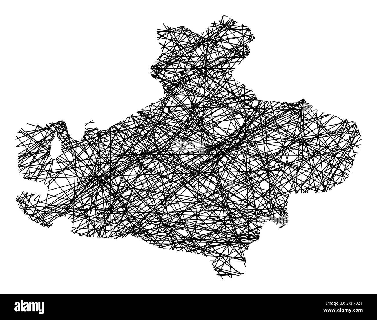 Symbol Map of the Province Avellino (Italy) showing the state with black, crossing lines like Mikado Sticks or a spider web Stock Vector