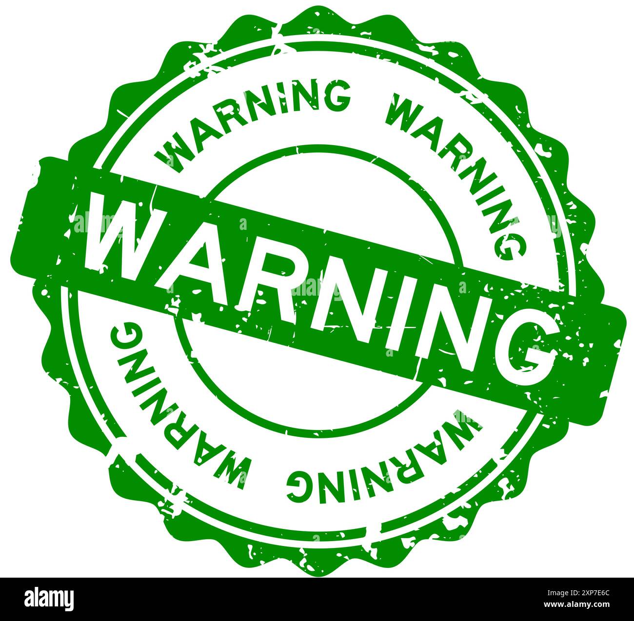 Grunge green warning word round rubber seal stamp on white background Stock Vector