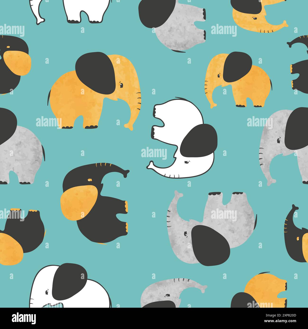Seamless childish pattern with cute baby elephants. Vector background Stock Vector