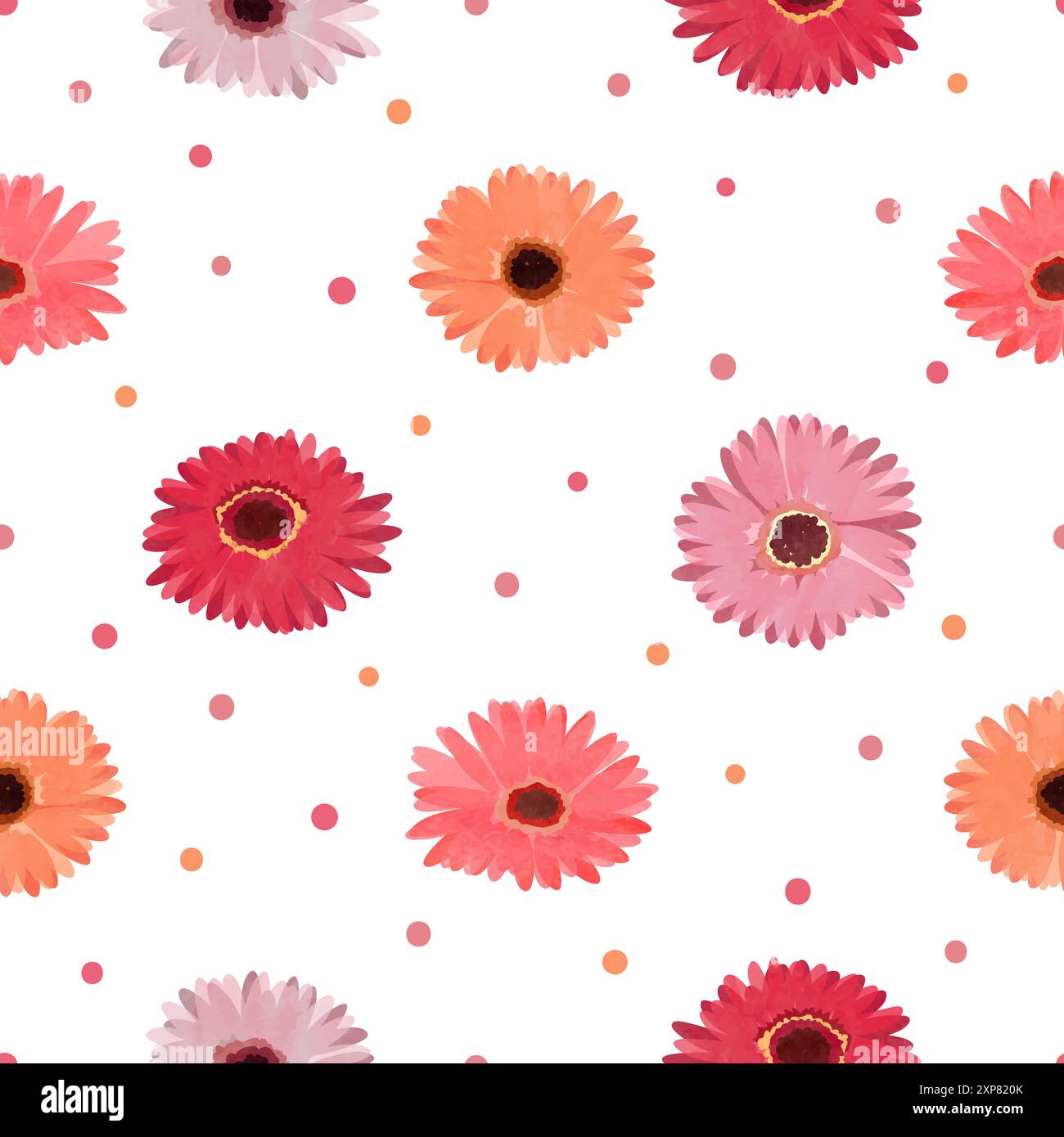 Gerbera flowers seamless pattern. Vector watercolor colorful daisy background Stock Vector