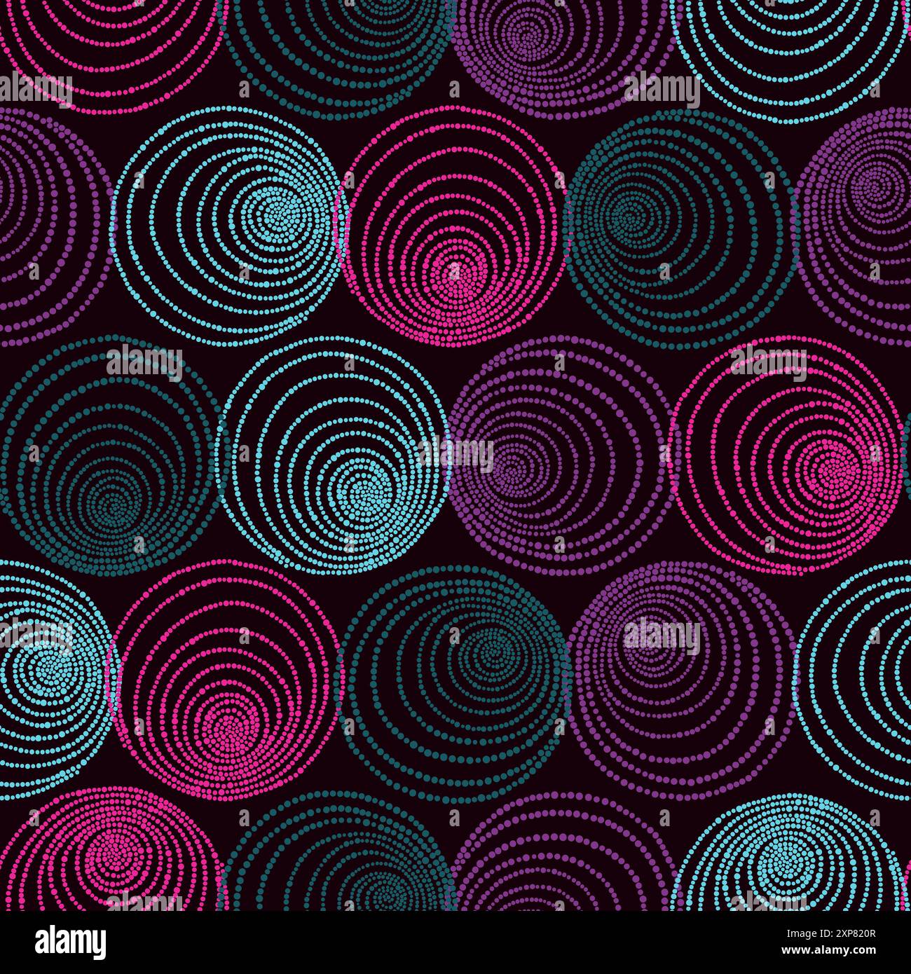 Seamless colorful circles pattern. Abstract vector spirals background Stock Vector