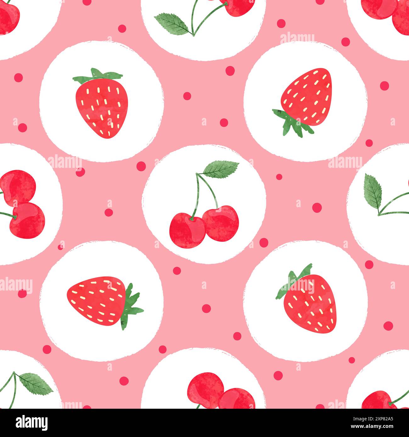 Seamless strawberry and cherry pattern. Vector dotted background with berries Stock Vector