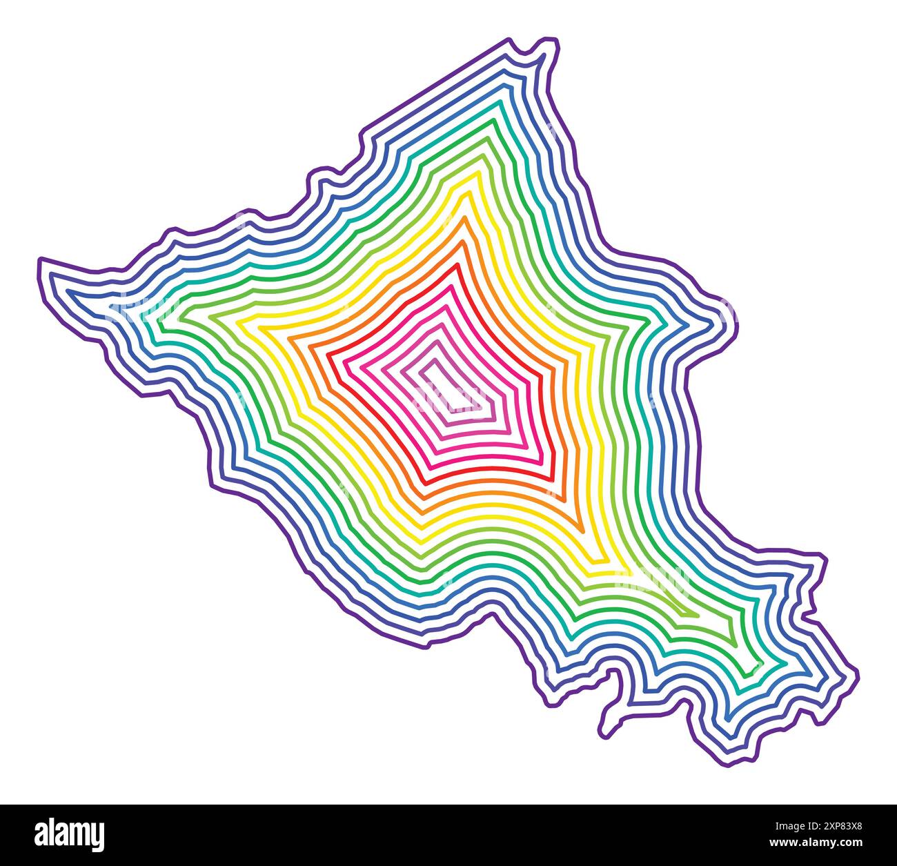 Symbol Map of the Union Territory Ladakh (India) showing the state border buffered inside in rainbow colors Stock Vector