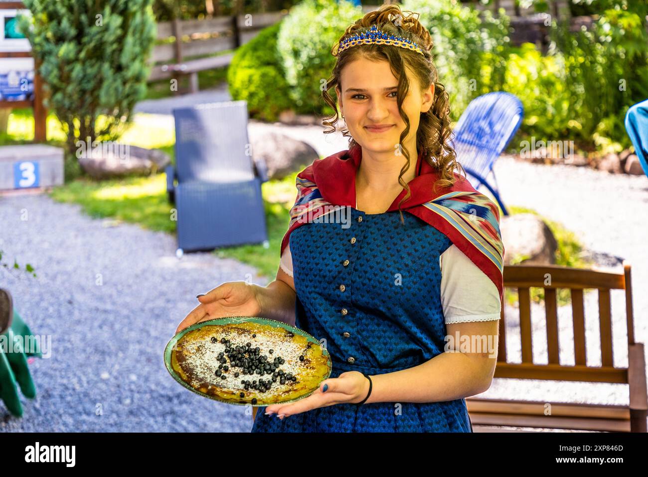 Blueberry Queen Jody Bredenhagen was appointed ambassador in 2024 for the blueberry village of Enzklösterle and the regional identity surrounding the "blue gold" of the northern Black Forest – wild forest blueberries. Blueberry pancake. Wildbader Straße, Enzklösterle, Baden-Württemberg, Germany Stock Photo