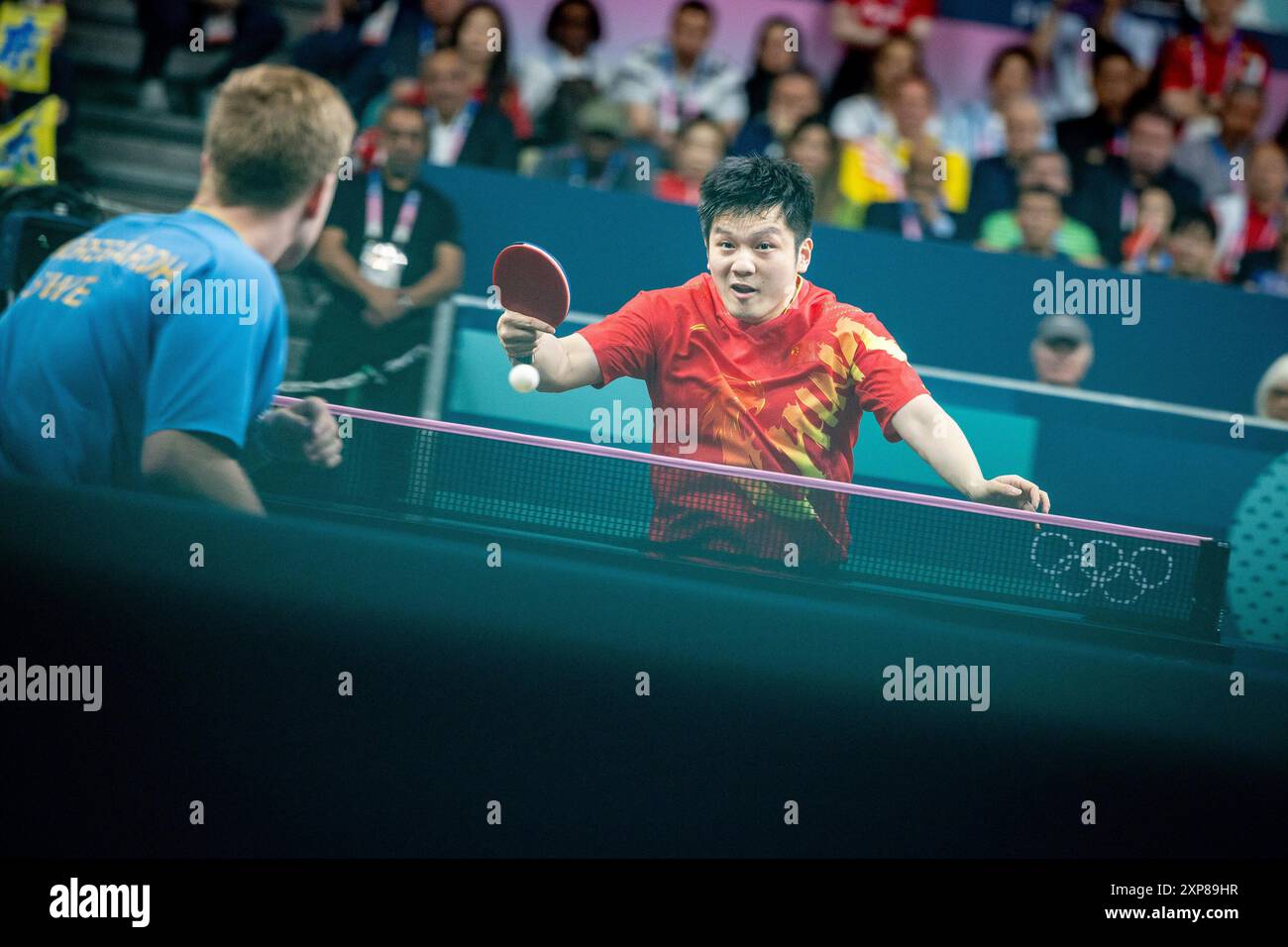 Truls Moregard (SWE) vs. Fan Zhendong (CHN) FRA, Olympische Spiele Paris 2024, Tischtennis, 04.