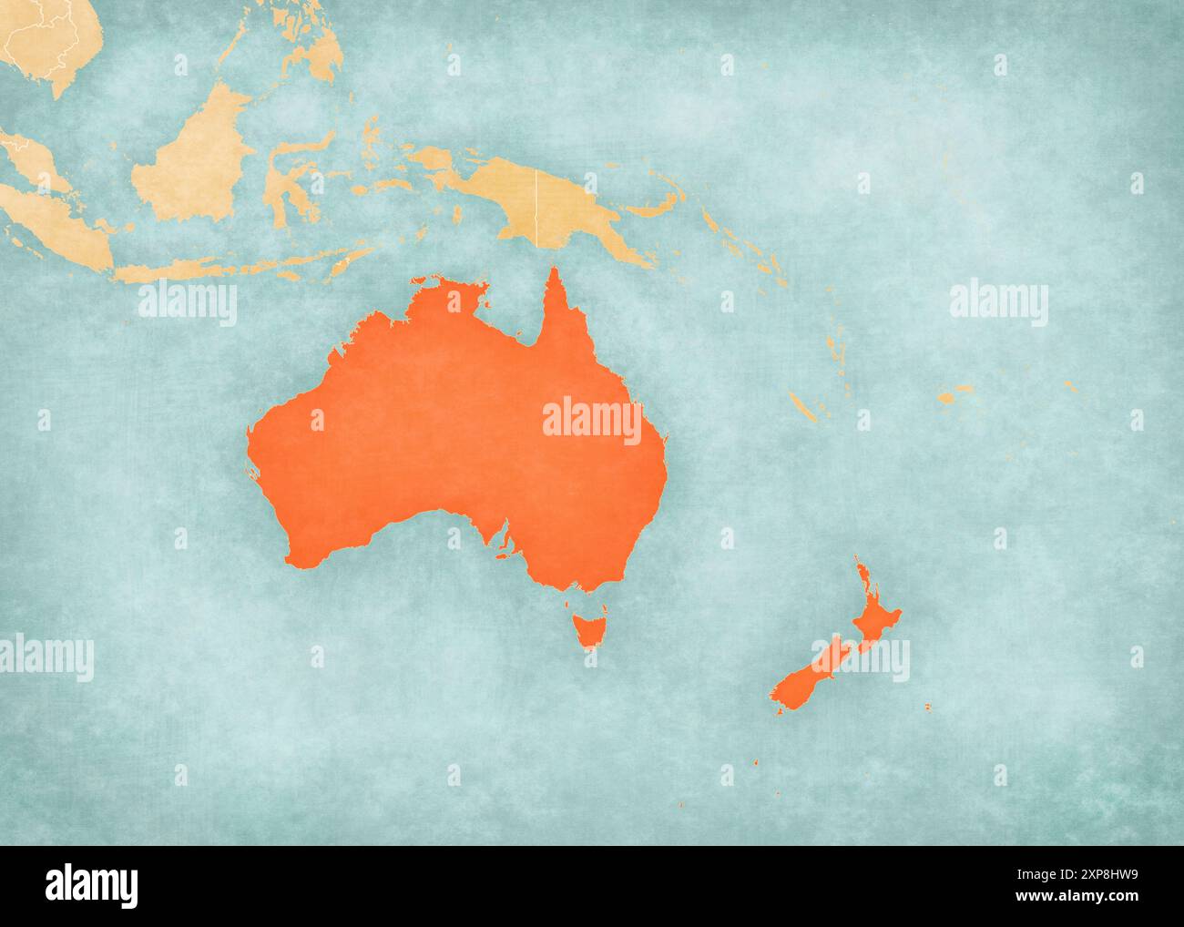 Australia and New Zealand on the map of Australasia (Oceania) in soft ...