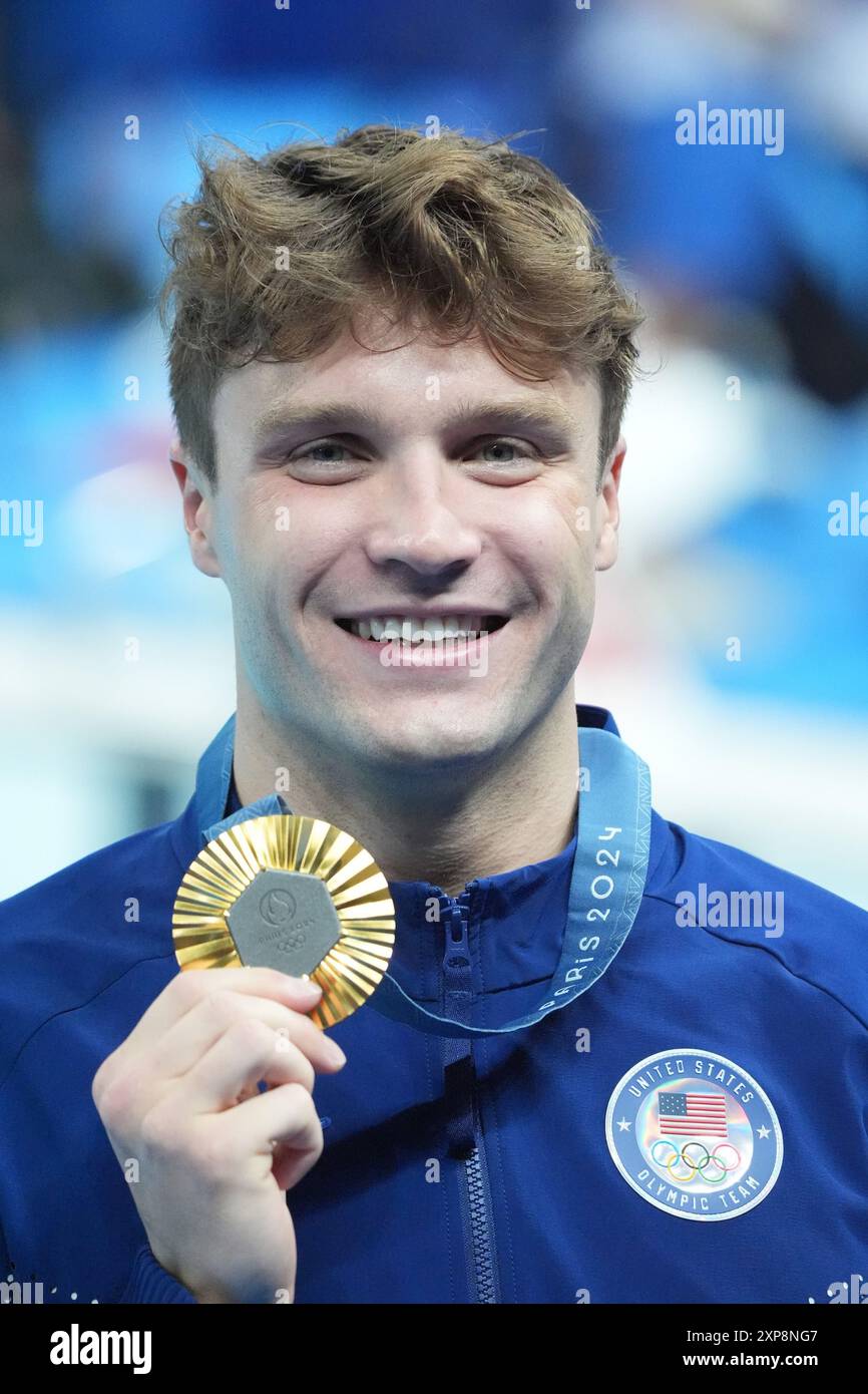 Paris, France. 04th Aug, 2024. Men's 1500m Freestyle gold medalist(01)