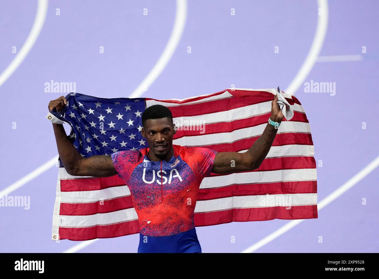 Fred Kerley, of the United States, poses after winning the bronze medal