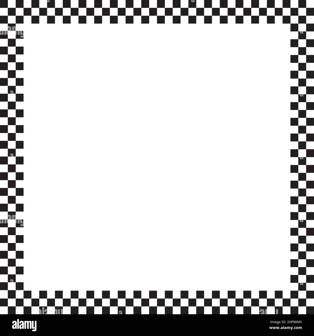 Square frame with checkered print. Picture or photo vignette with checkerboard, rally flag or chess game board pattern. Rectangular geometric Stock Vector