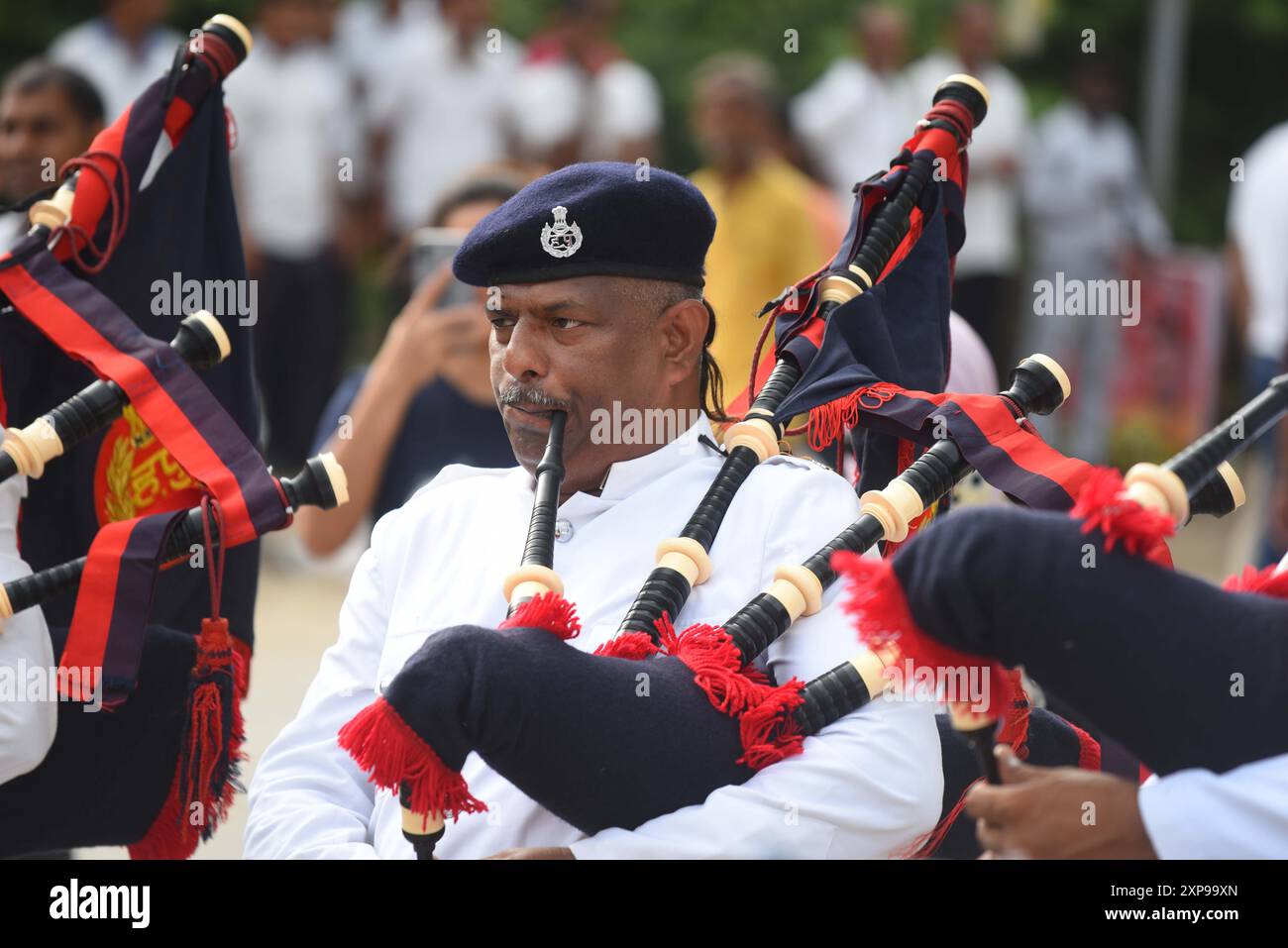 GURUGRAM, INDIA - AUGUST 4: Haryana Police Band performed on the Raahgiri Day at Surya Vihar Main Road organised by District Administration, Gurugram Police, Haryana Uday and Raahgiri Foundation, on August 4, 2024 in Gurugram, India. (Photo by Parveen Kumar/Hindustan Times/Sipa USA ) Credit: Sipa USA/Alamy Live News Stock Photo