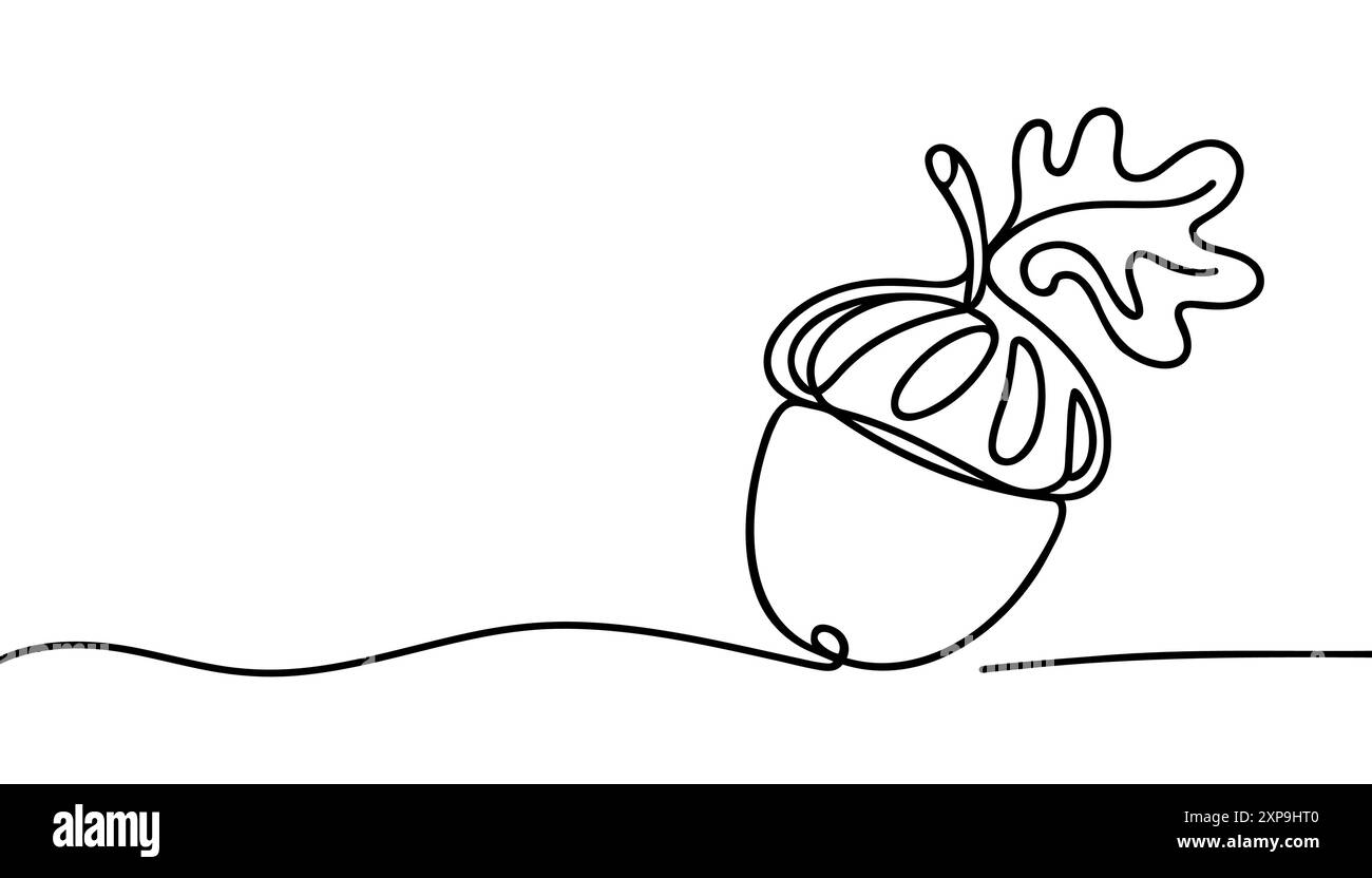 One line art acorn. Single line art. Autumn theme background Stock ...