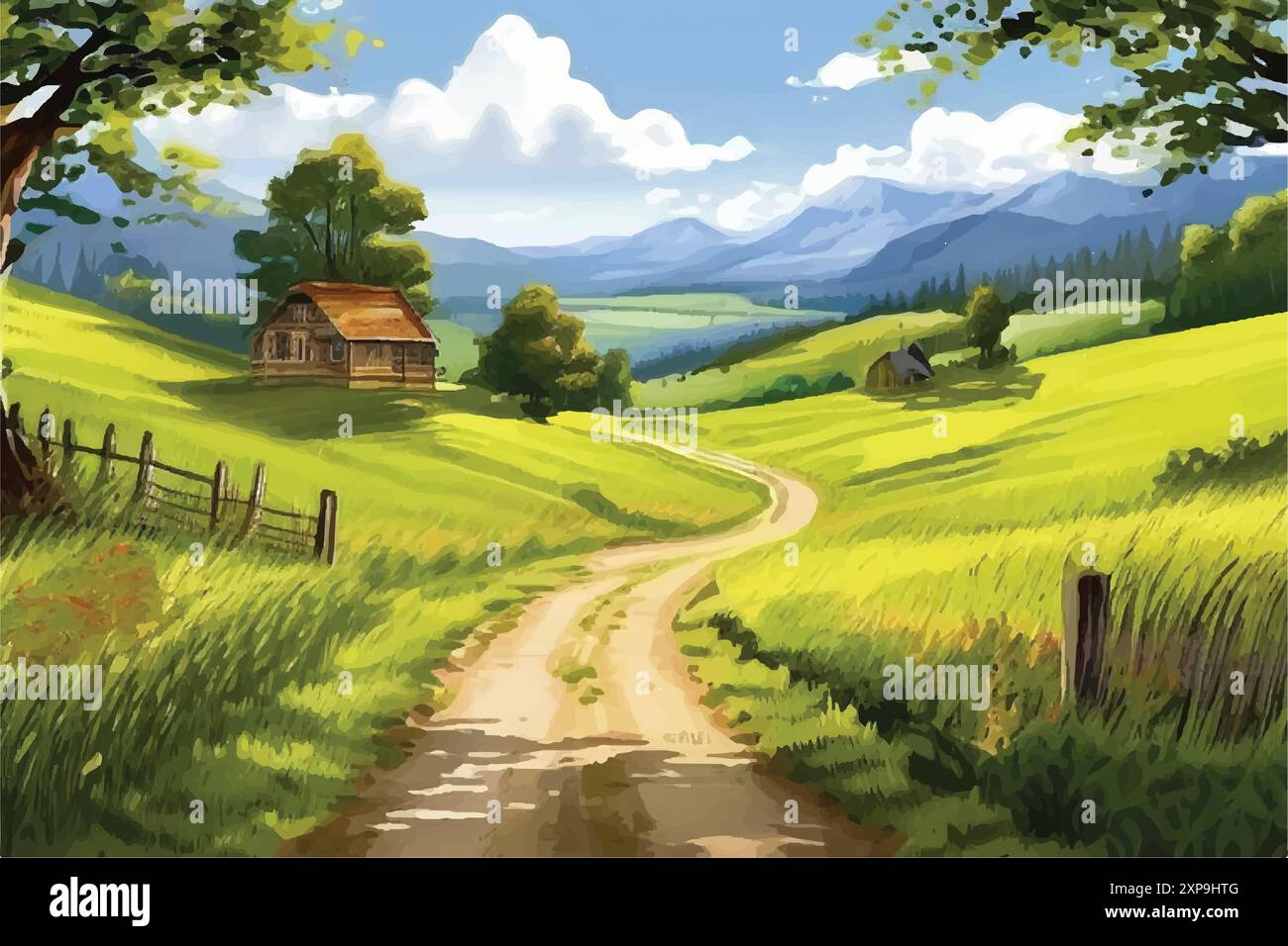 Farm Landscape. Vector illustration background. Rural landscape. Clear ...