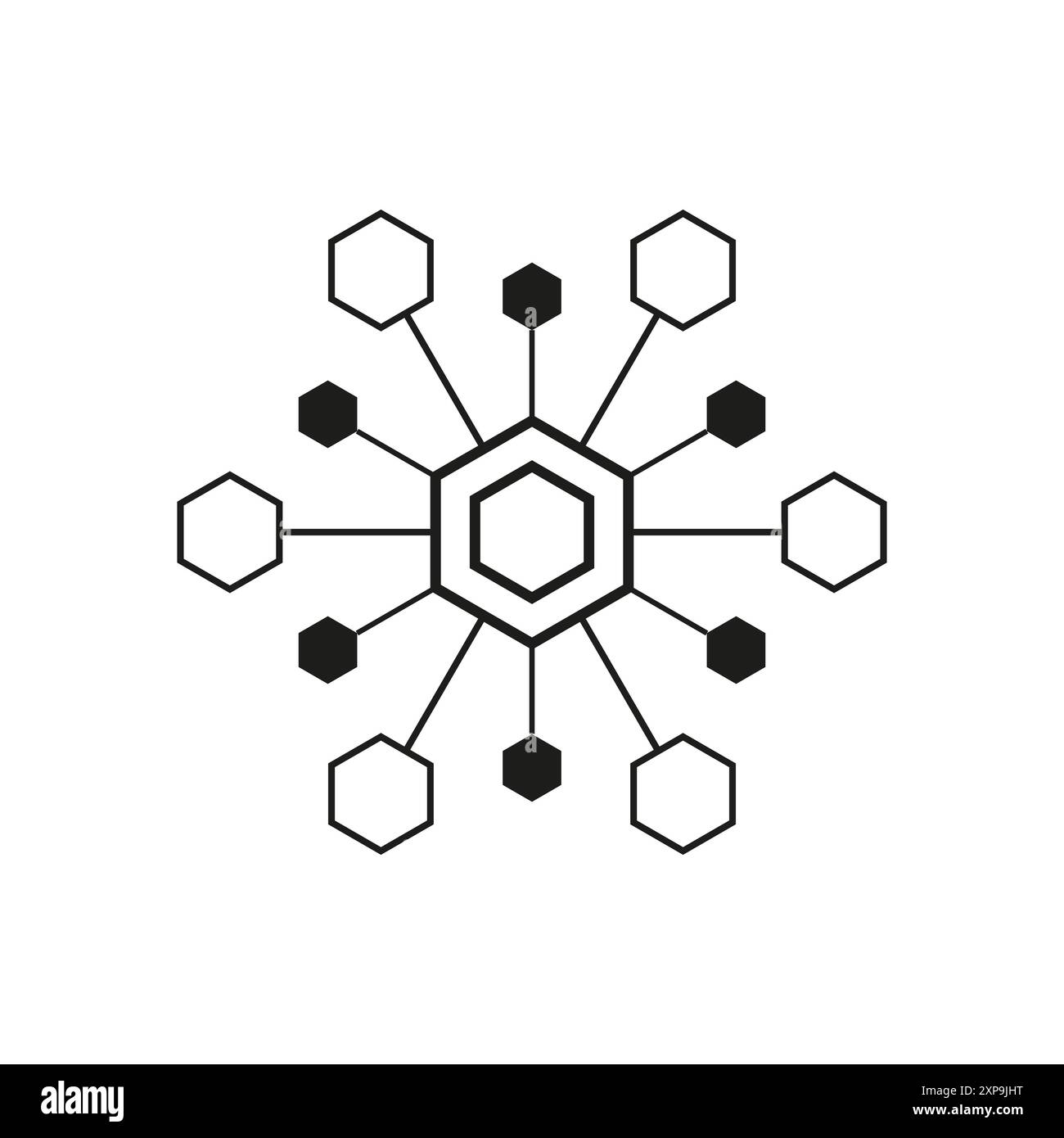 Hexagon network icon. Black and white. Vector illustration. Stock Vector