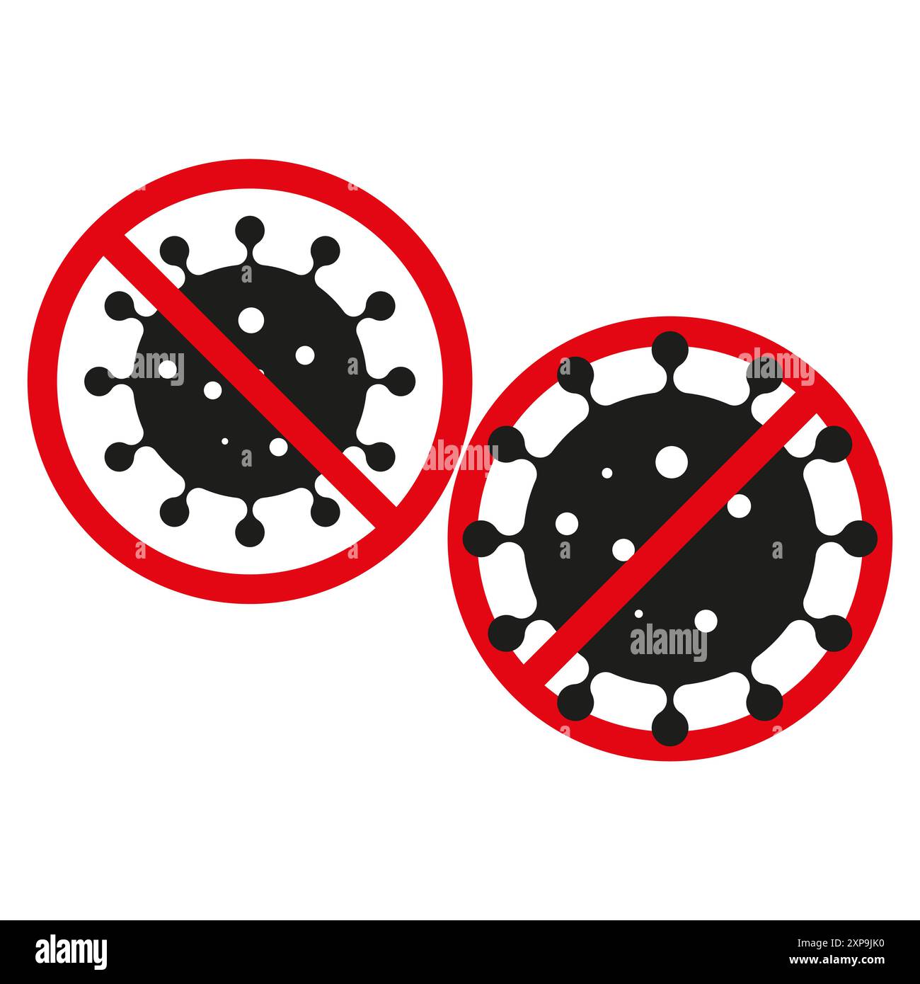 No virus icons. Vector prohibition signs. Black virus symbols. Red ...