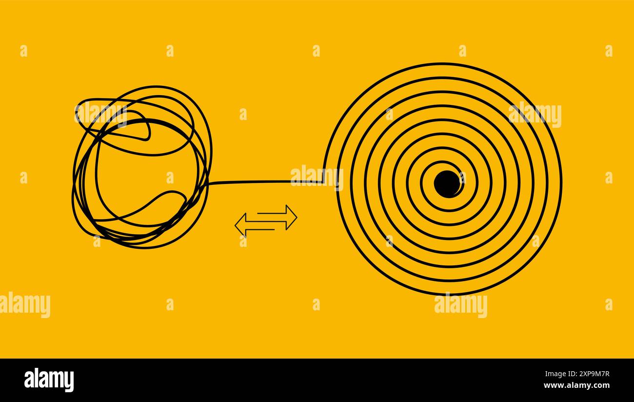 Tangle and untangle, psychotherapy and psychology concept problems solution vector line illustration. Stock Vector