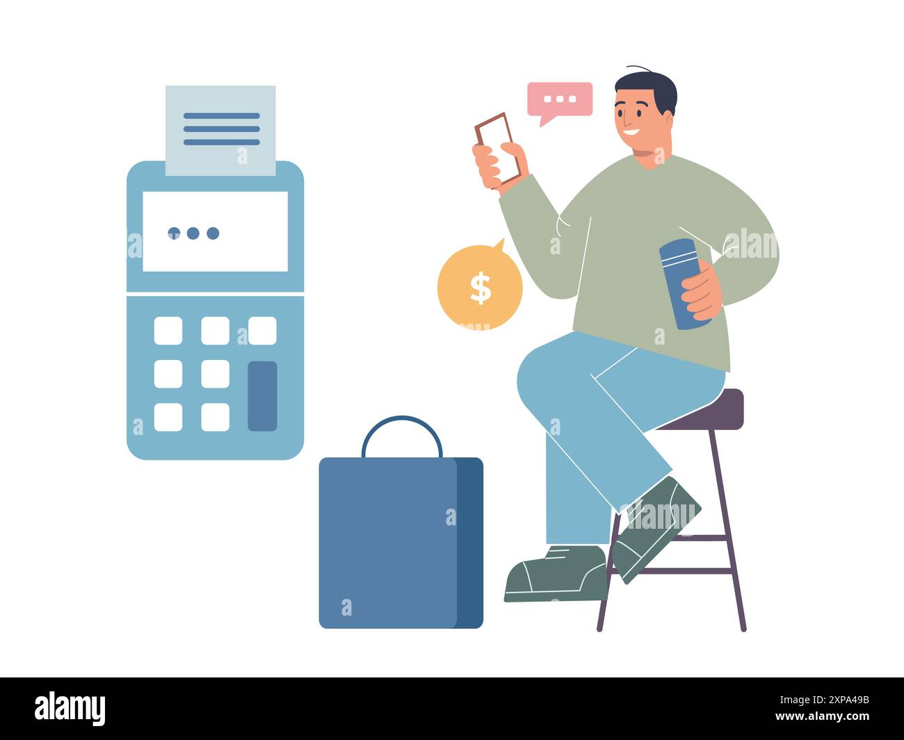 make payment modern cashless method contactless pay paying shopping shop transfer smartphone phone purchase illustration Stock Vector