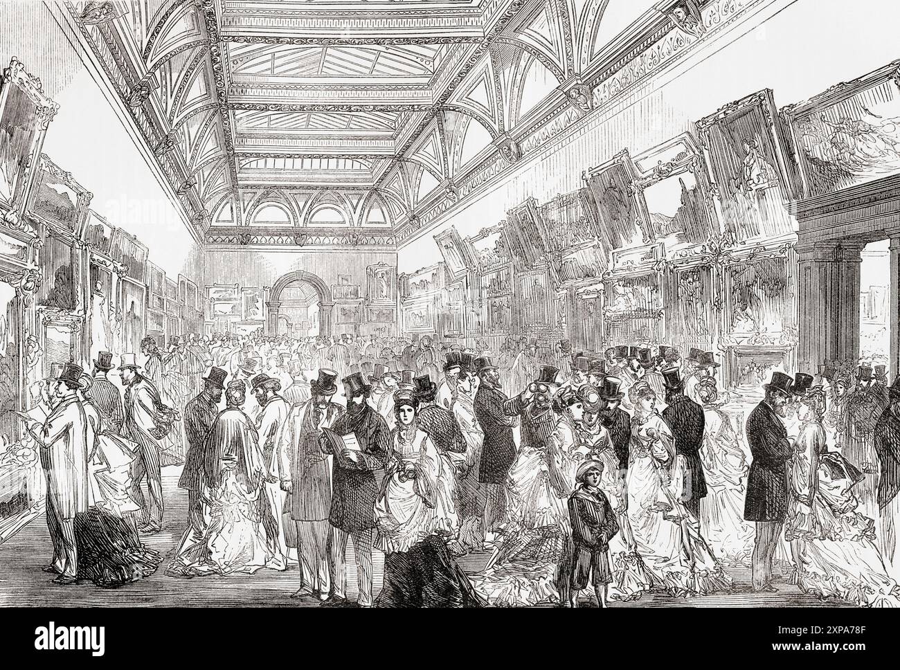 The Royal Acedamy Galleries, Burlington House, Piccadilly, London, England, seen here in 1871.  From Cassell's Illustrated History of England, published c. 1880. Stock Photo