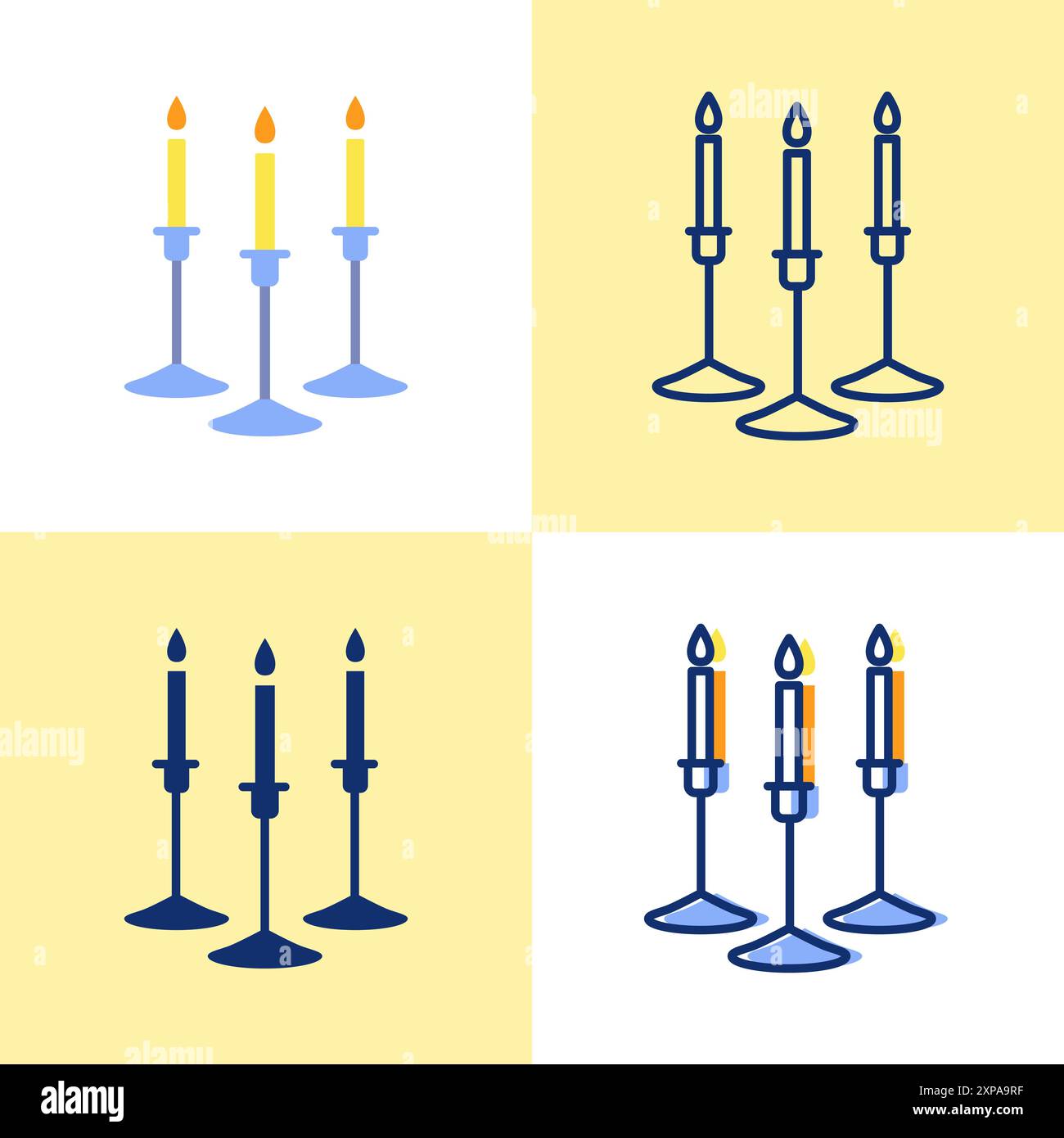 Candles in holder icon set in flat and line style. Chandeliers with ...