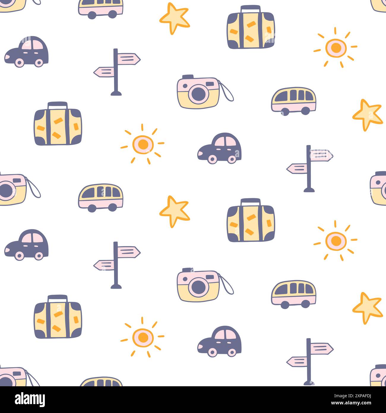 Travel vector seamless pattern. Summer vacations. Stock Vector