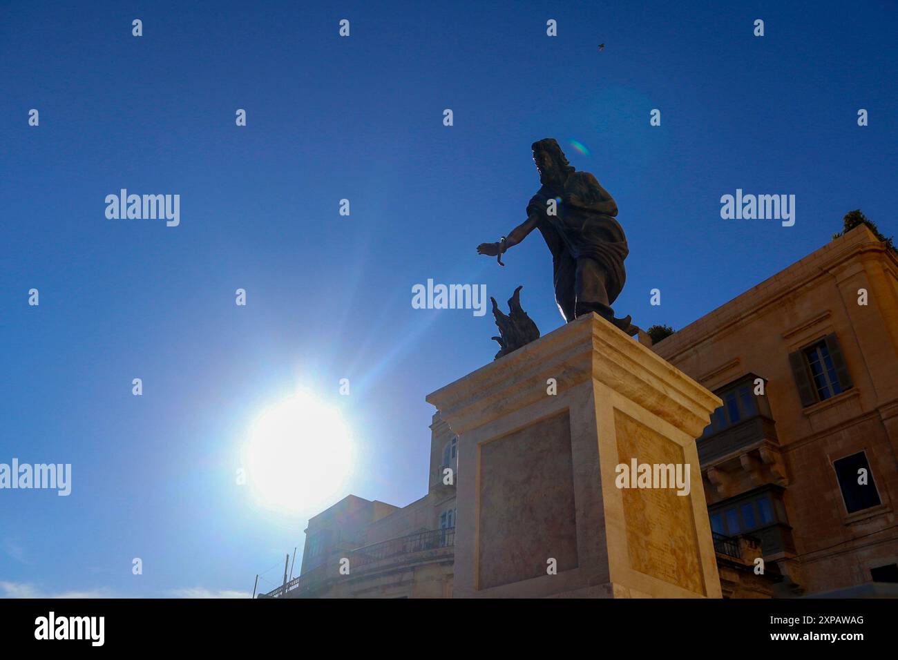 Statue of the shipwrecked St Paul, near Barrakka Lower Gardens, Valletta, Malta Stock Photo