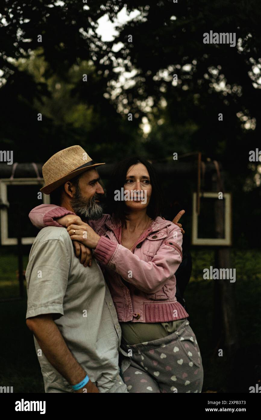 A middle-aged couple in love hugging. Stock Photo