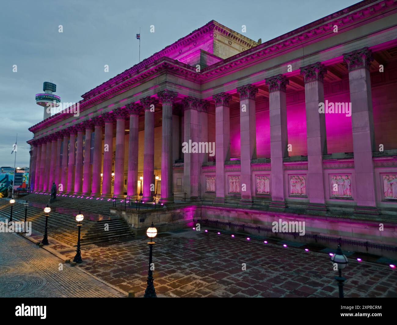 View of St George's Hall Liverpool lit up pink as a mark of respect to ...