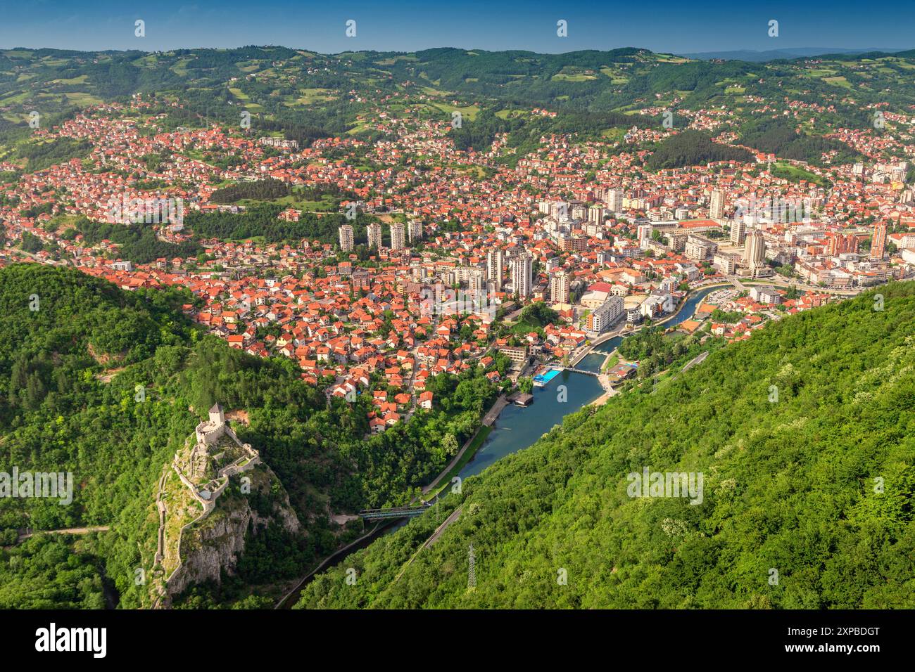Aerial panorama of Uzice, Serbia, showcasing the cityscape with its ...