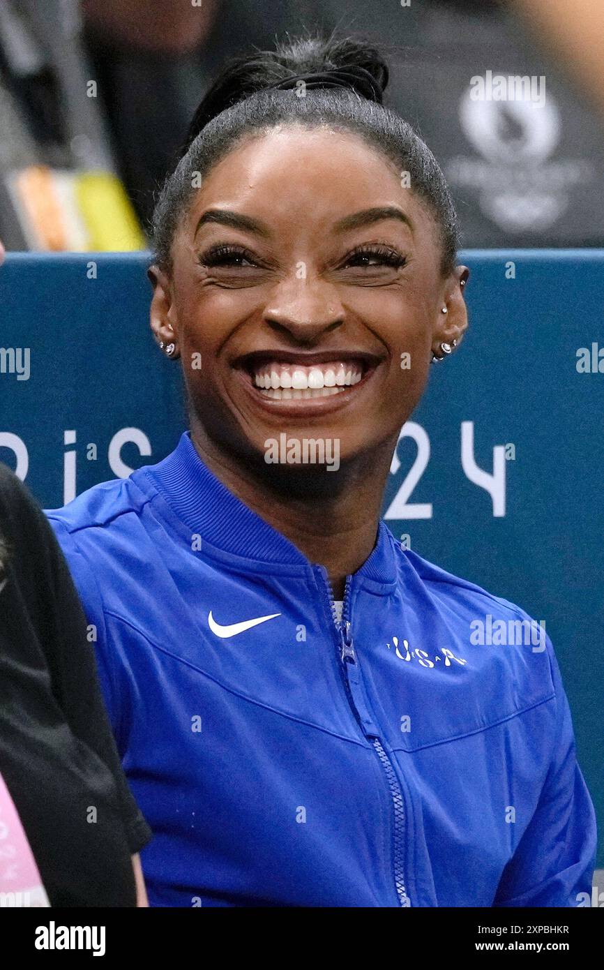 Simone Biles, of the United States, prepares to compete during the ...