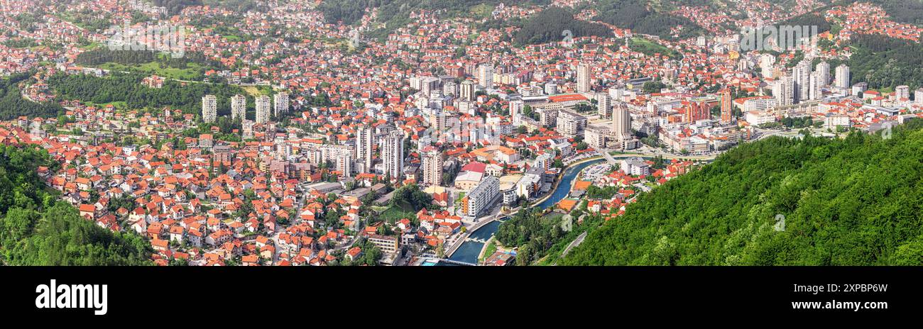 Beautiful city view of Uzice city, Serbia from above, highlighting the ...