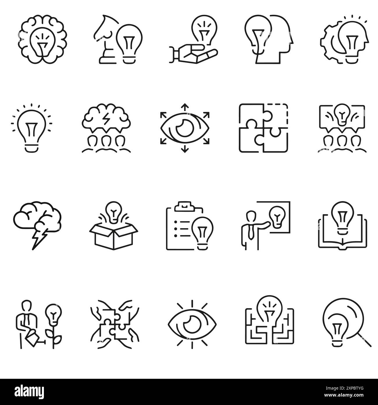 Idea line icons. Creative idea line icon set. Brainstorming, lightbulb, brain, solution Stock Vector