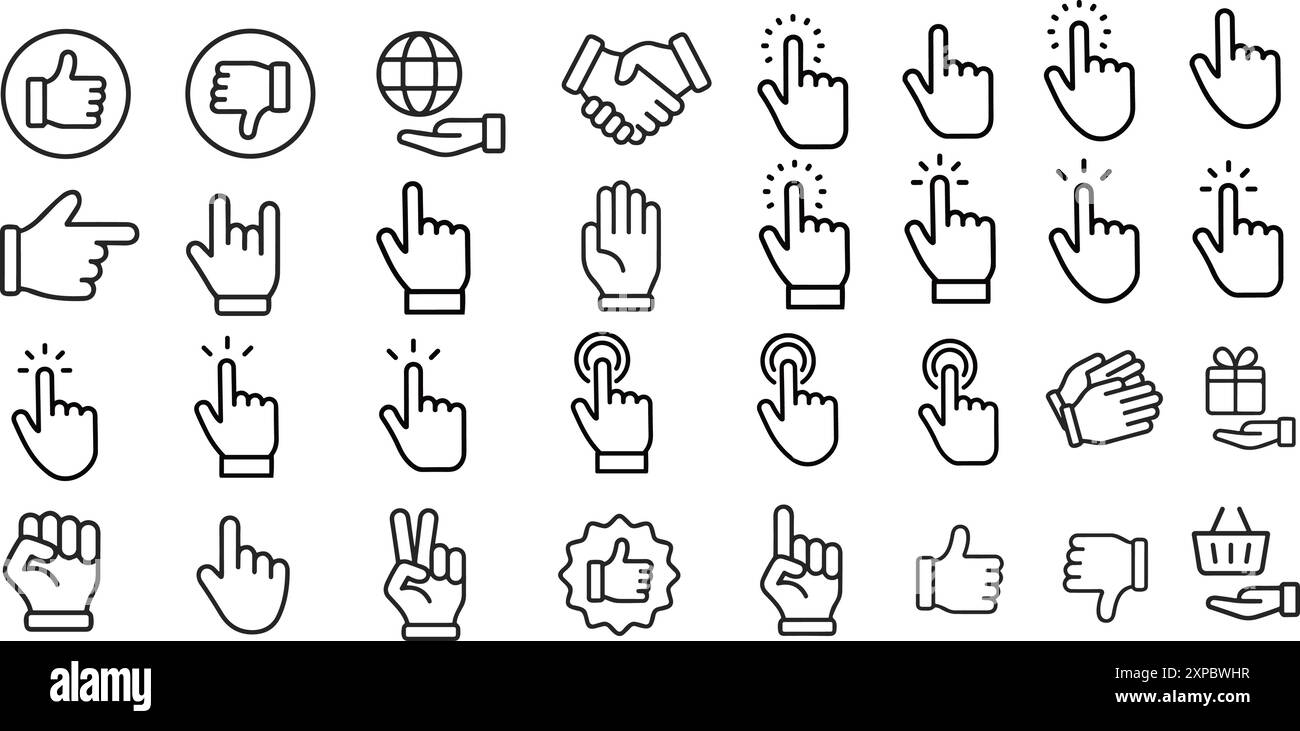 Finger pointer line icon set. Vector illustration. Stock Vector
