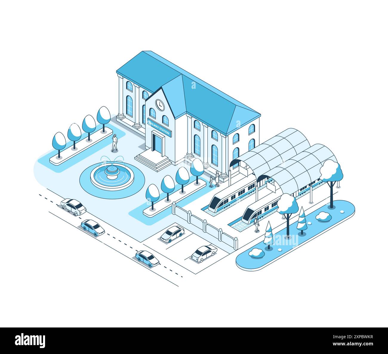 Railway station with trains - vector isometric illustration Stock ...