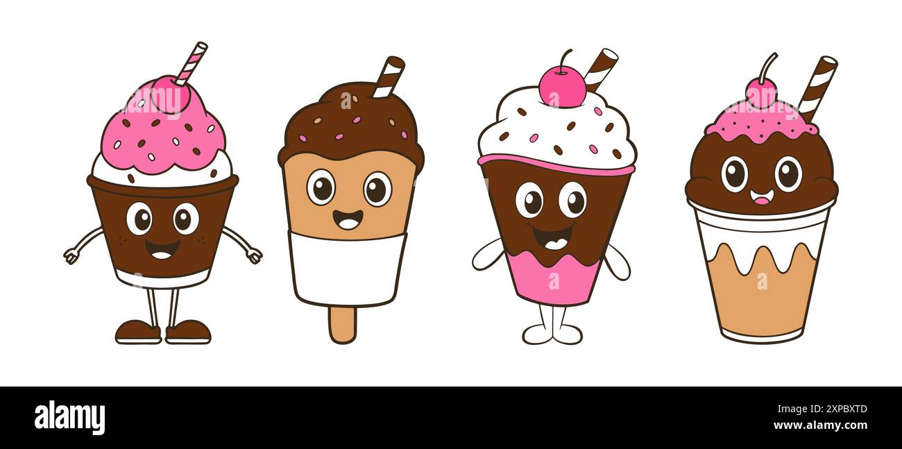 Ice cream set in cartoon style, isolated on a white background. Vector ...