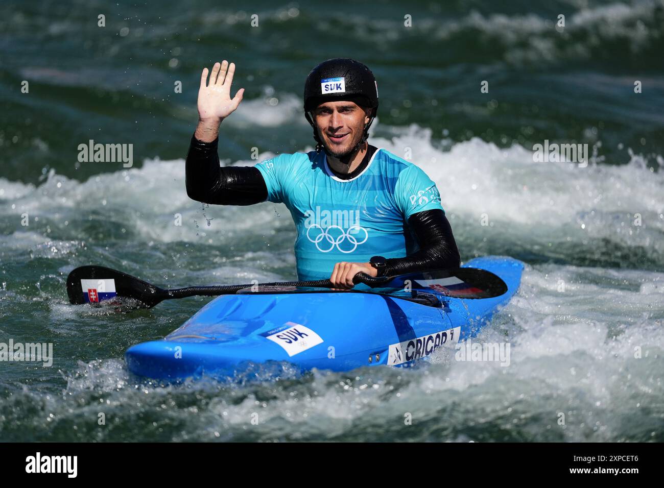 Slovakia's Jakub Grigar in the Men's Kayak Cross Small Final at the