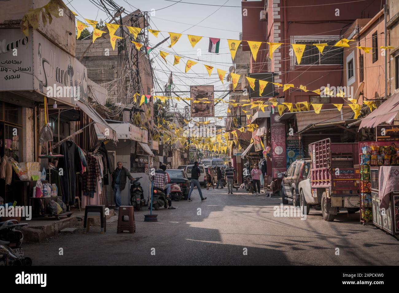 The flags of Palestine Liberation Organization at Palestinian refugee
