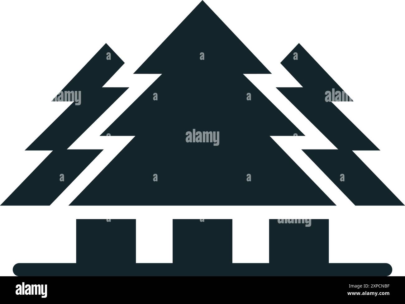 Simple icon of three evergreen trees forming the shape of a camping ...