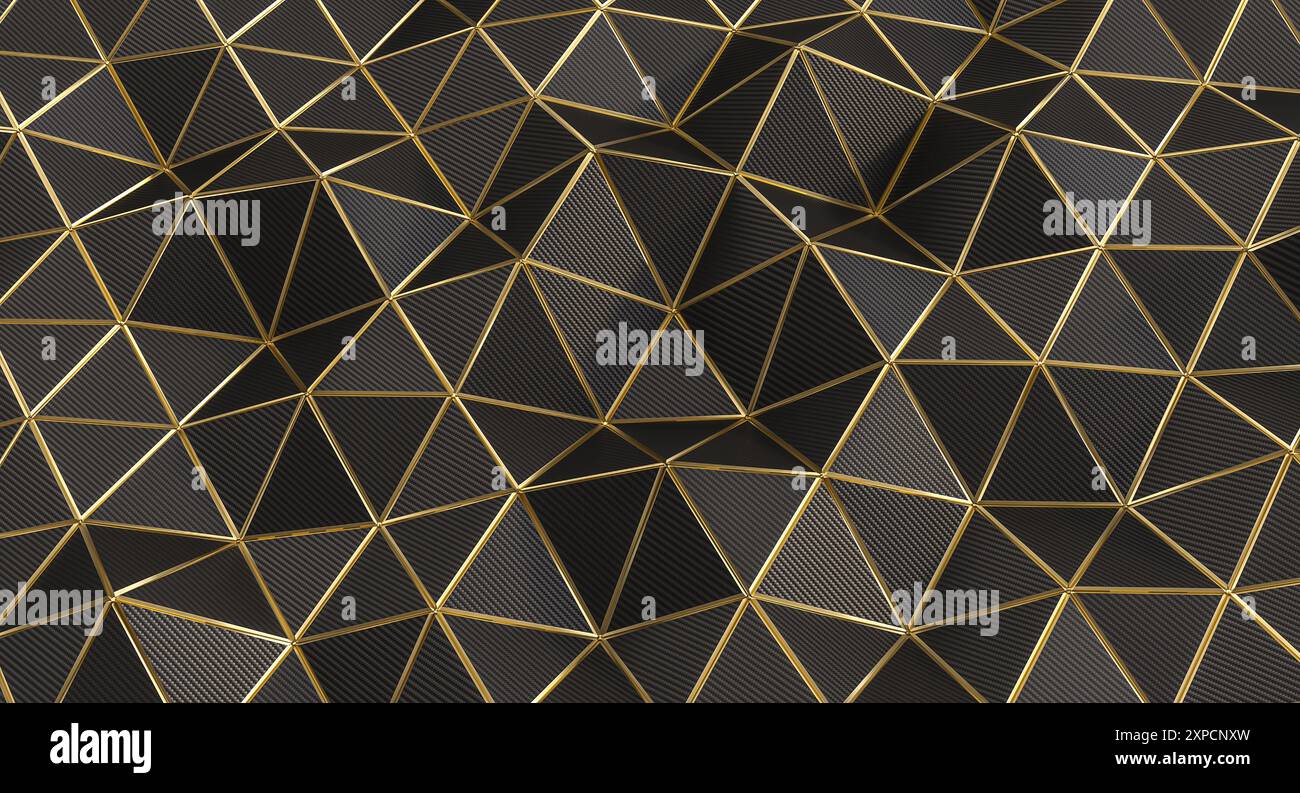 Abstract background  wavy surface made  black  gold triangles 3d Stock Photo