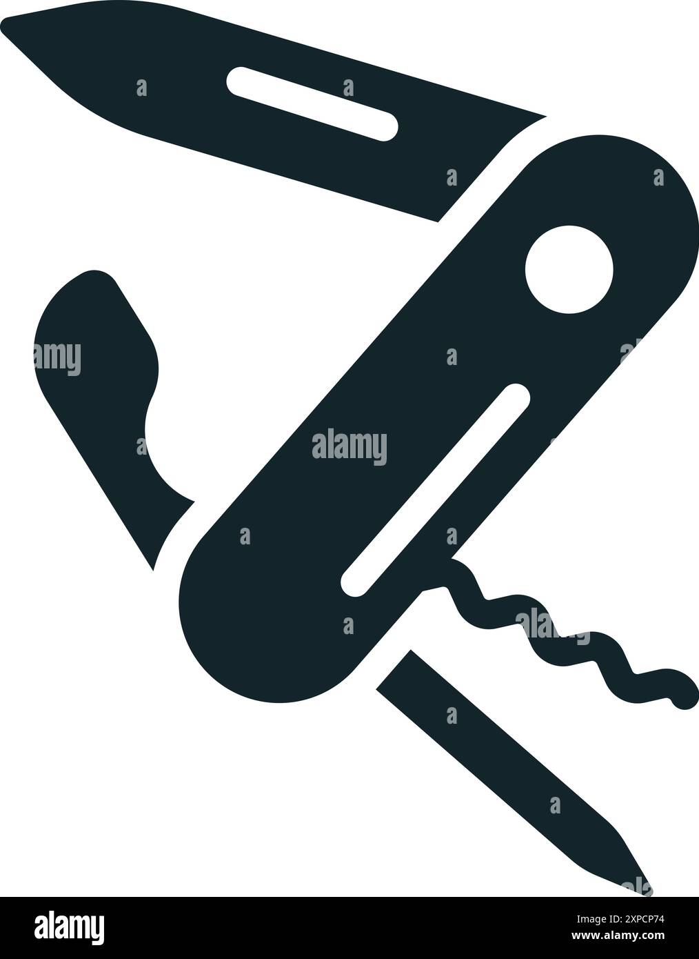 Swiss army knife folding multitool opening showing blade and corkscrew Stock Vector