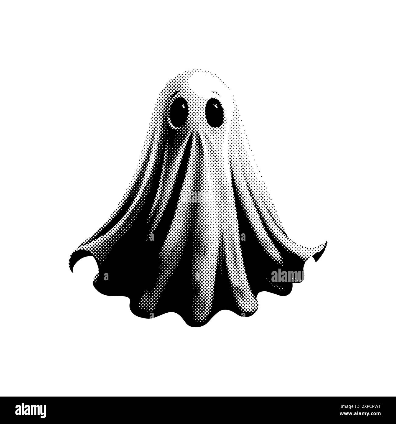 Halftone ghost,spirit,Halloween collage element. Isolated on white