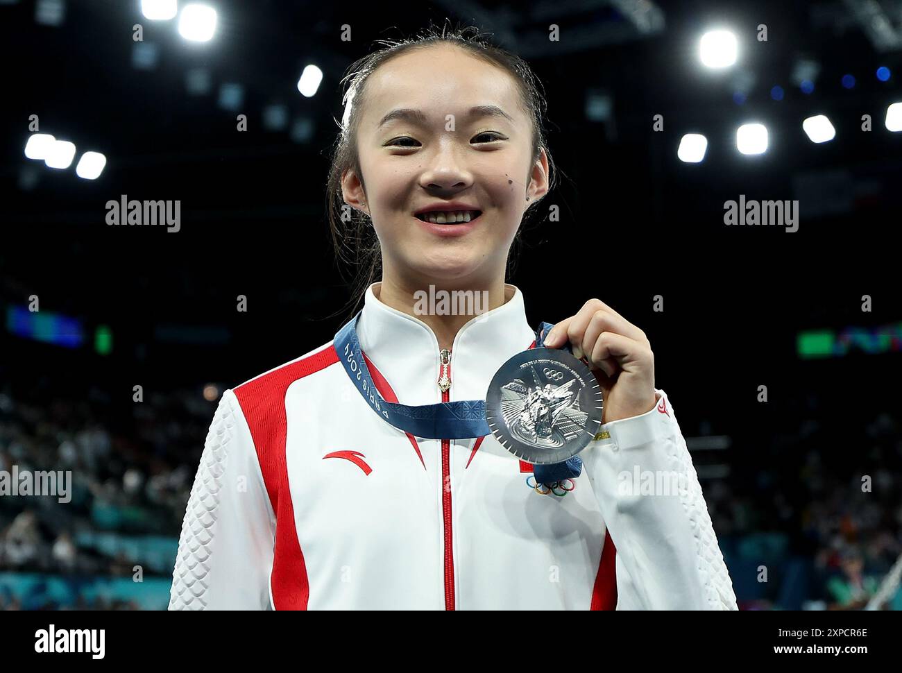 Paris, France. 5th Aug, 2024. Silver medalist Zhou Yaqin of China poses